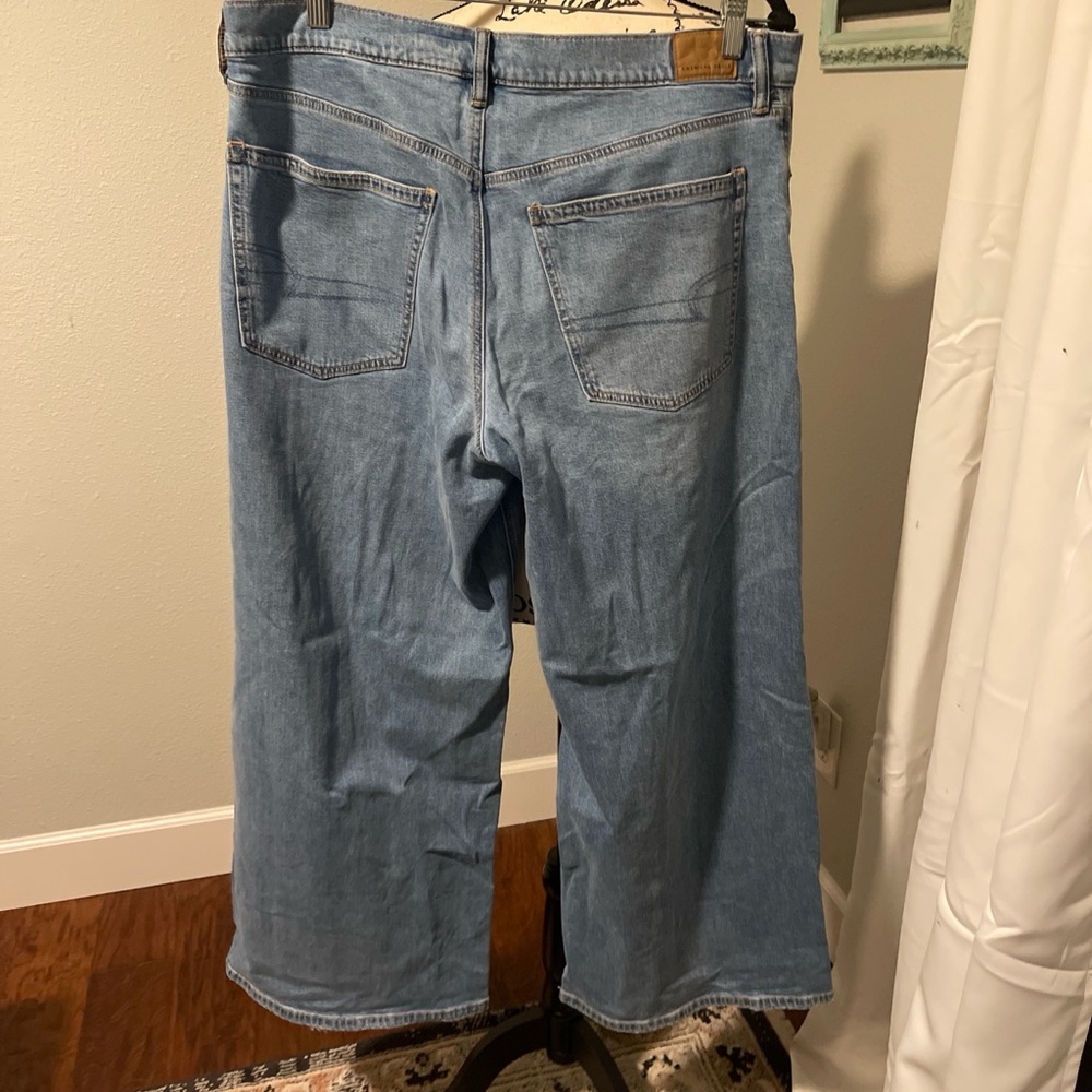 American Eagle Outfitters low rise ultra wide leg Two-Tone Blue Wide Leg Jeans - Picture 2 of 6